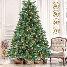 Snow Flocked Pinecones Christmas Tree with LED Lights 4ft 5ft 6ft 7ft Bushy Xmas