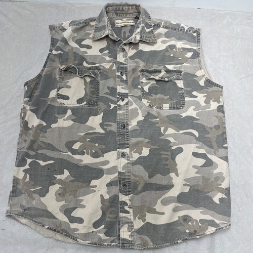 Bit Bridle Shirt Men XL Camo Sleeveless Cut Off Sleeve Grunge Work Biker Stained - 第 1/8 張圖片