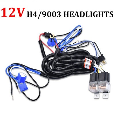 H4 4-Headlight Relay Wiring Harness Kit Bulb Ceramic Socket Plugs Set For Ford