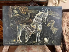 Leonora Carrington - Amazing Oil Painting - Surrealism Style - Signed - Stamped