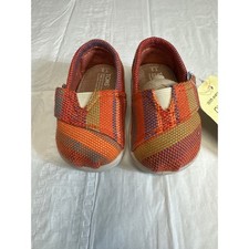 TOMS Toddler Shoes Orange Multi Stripe Hook Loop Size T3