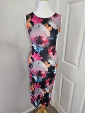 Lipsy Knee Length Bodycon Dress Sleeveless Black Floral Design - Size 10
