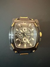 Invicta Chronograph Black And Gold Tonneau Watch
