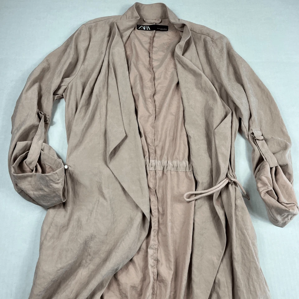 Zara пыльный розовый драпировки куртка M подпоясанный Longline утилиты Anorak открытый переднее пальто - Изображение 3 из 4