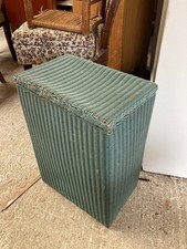 Lloyd Loom Lusty Green Woven Laundry Basket Bin with Hinged Lid Vintage
