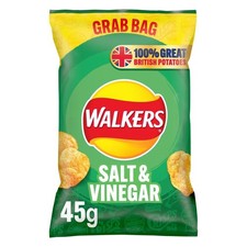 Walkers Crisps Grab Salt And Vinegar Chips 32 x 45g Bags