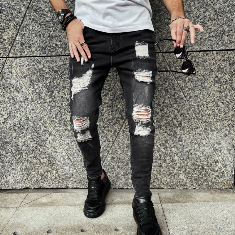 Gubotare Ripped Jeans Men Men's Designer Straight Slim Fit Patchwork Jeans  Comfort Skinny Biker Denim Pants,Black L - Walmart.com