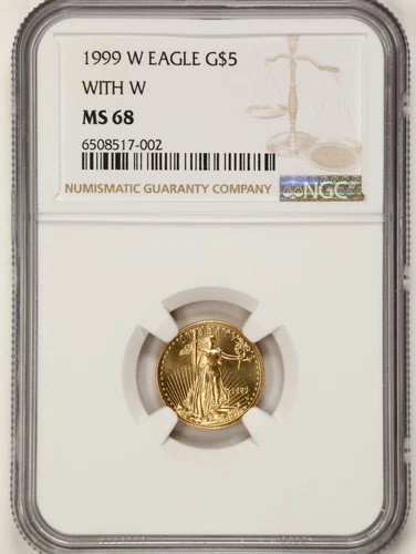 1999-W Struck from Proof Dies $5 Gold American Eagle MS68 NGC 6508517-002