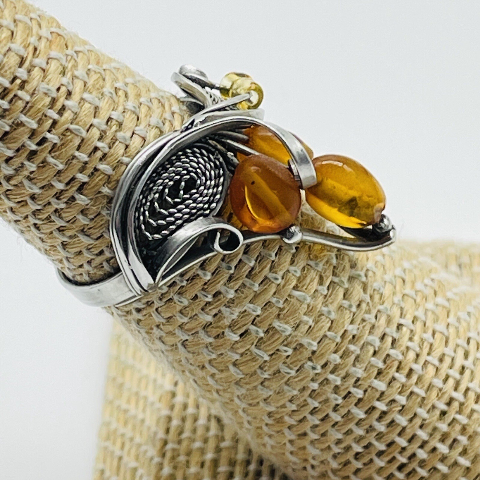 Silver Tone Yellow Cabochon Statement Ring Boho D… - image 7