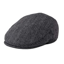 Men's Wool Tweed Newsboy Ivy Cap Gatsby Golf Flat Hat 7 1/4 Herringbone Grey