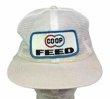 Vintage COOP FEEDS Trucker Hat SnapBack Mesh Cap White Patched
