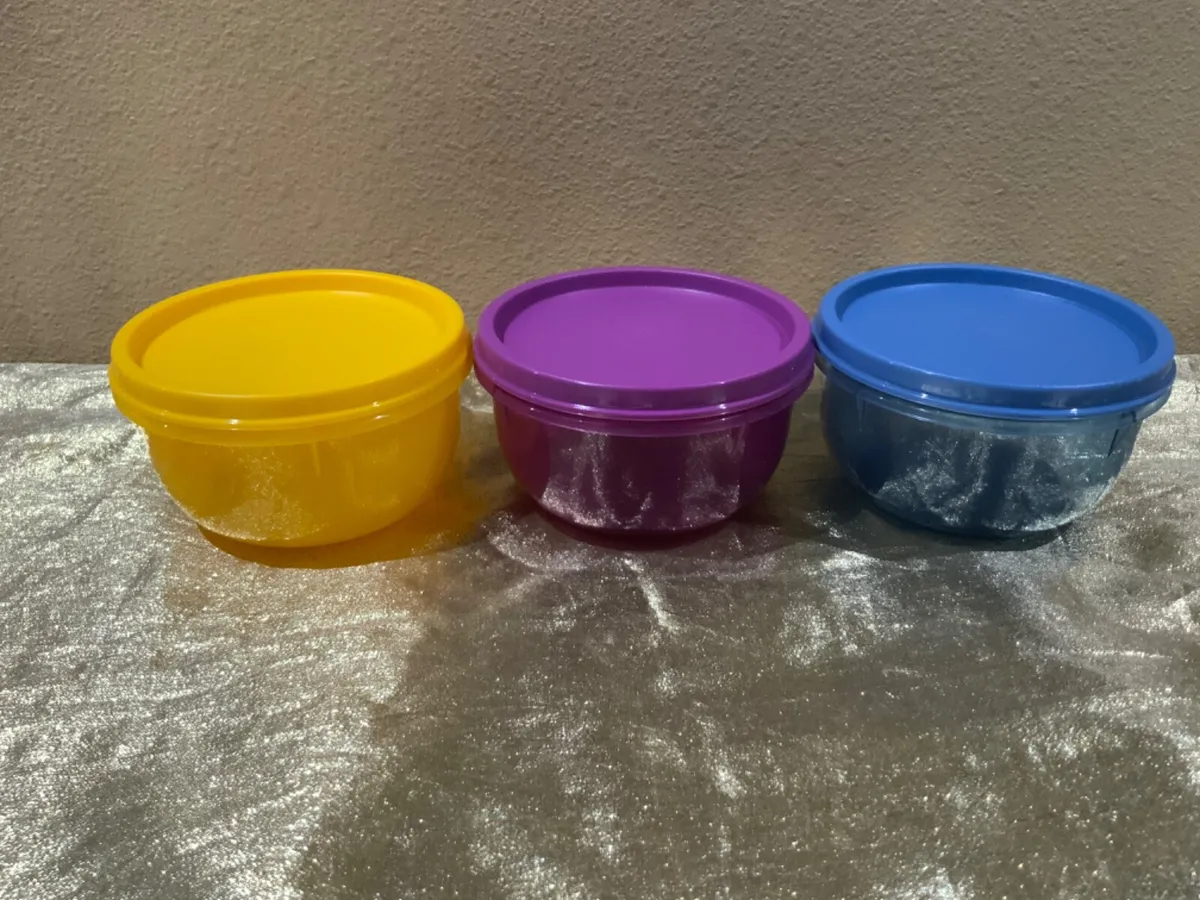 New Set/3 Tupperware Mixing Mini Bowls with lids Sunflower, Purple & Blue  Shade