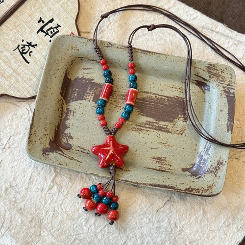 Colorful Beads Ethnic Style Necklace Ceramic Bohemian Style Necklace Gift - Picture 16 of 16