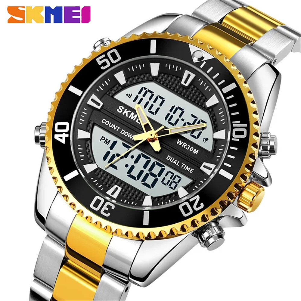 SKMEI Men Quartz Watch Stainless Steel Wristwatch Male LED Digital Sport Watches eBay