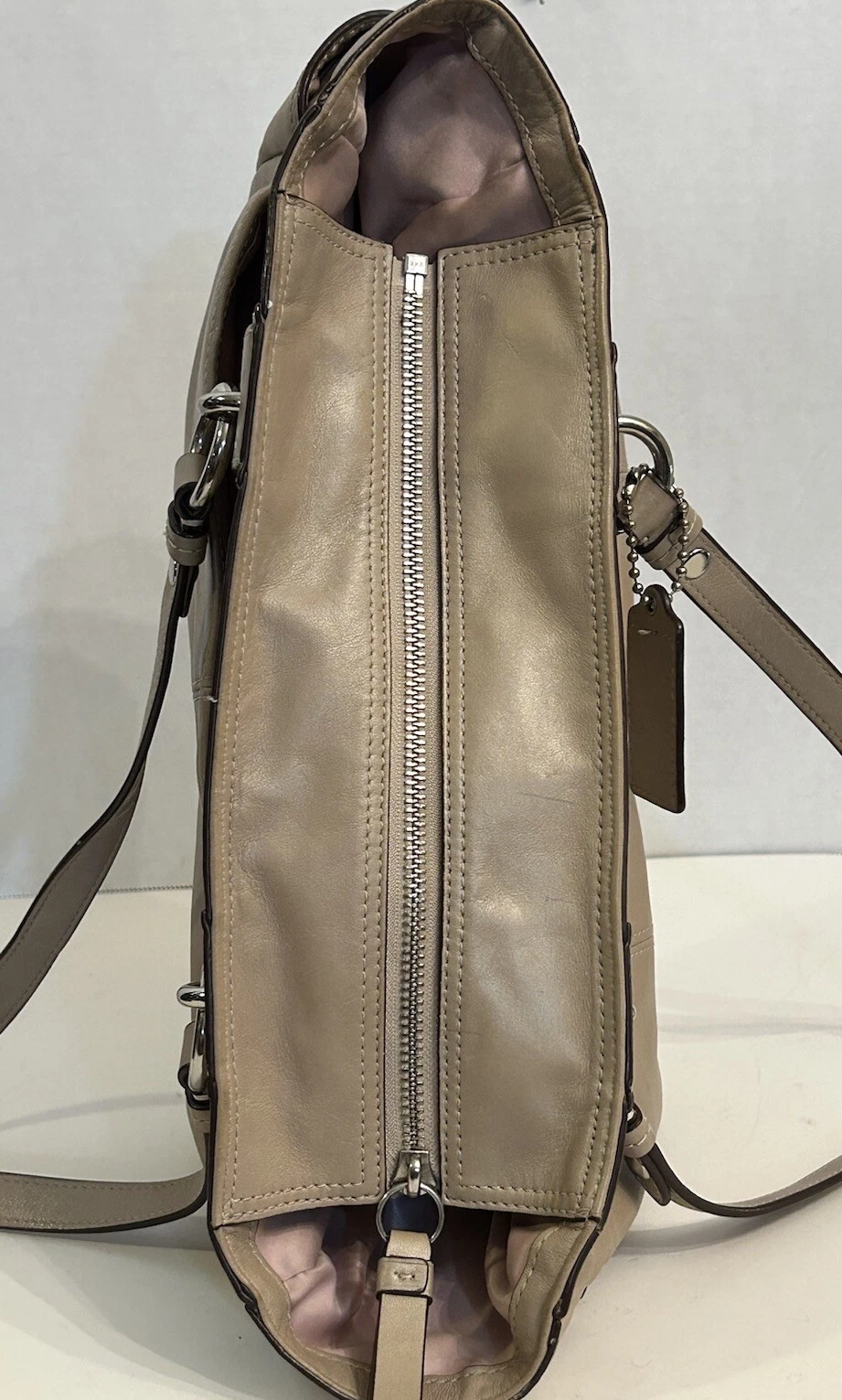 Borsa Coach F19252 rosa perla marrone pelle galleria tote bag borsetta chiusura zip