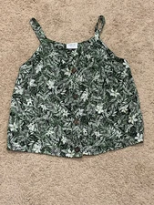 Sienna Sky Womens Shirt Size Medium Green Floral Button Front Cropped Casual Top