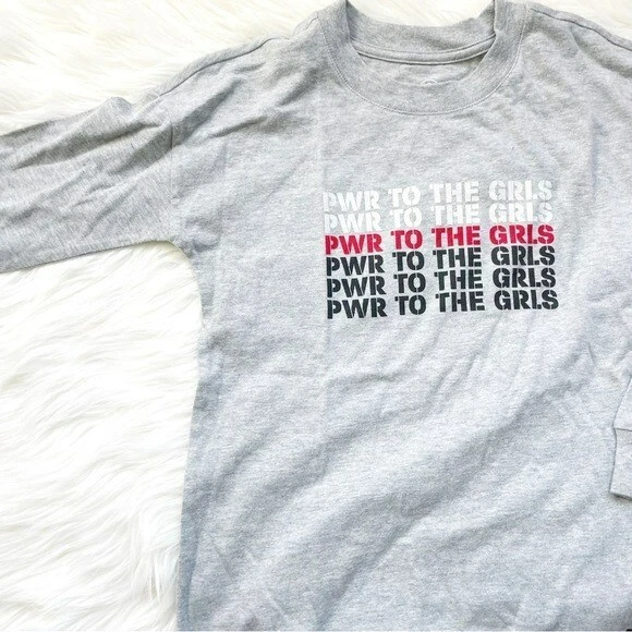 Girls long sleeve tee tshirt top grey Girl Power graphic cotton - Image 4 of 4