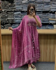 Women Cotton Anarkali Kurti Pant Dupatta Set Indian Pakistani Ethnic Kurta Set