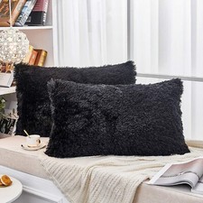 JAUXIO Long Faux Fur Soft Soild Decorative Pillowcase Fluffy Throw Pillow Cov...