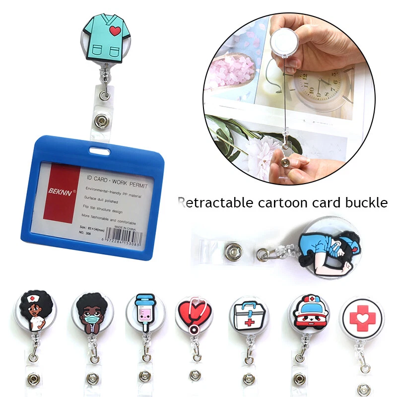 Cute Name Badge Reel Work Id Tag Clip Medical Worker Retractable