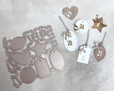 Stanzschablone Adventskalender Geschenkanhänger Anhänger Mix, bis 3,5x6cm,