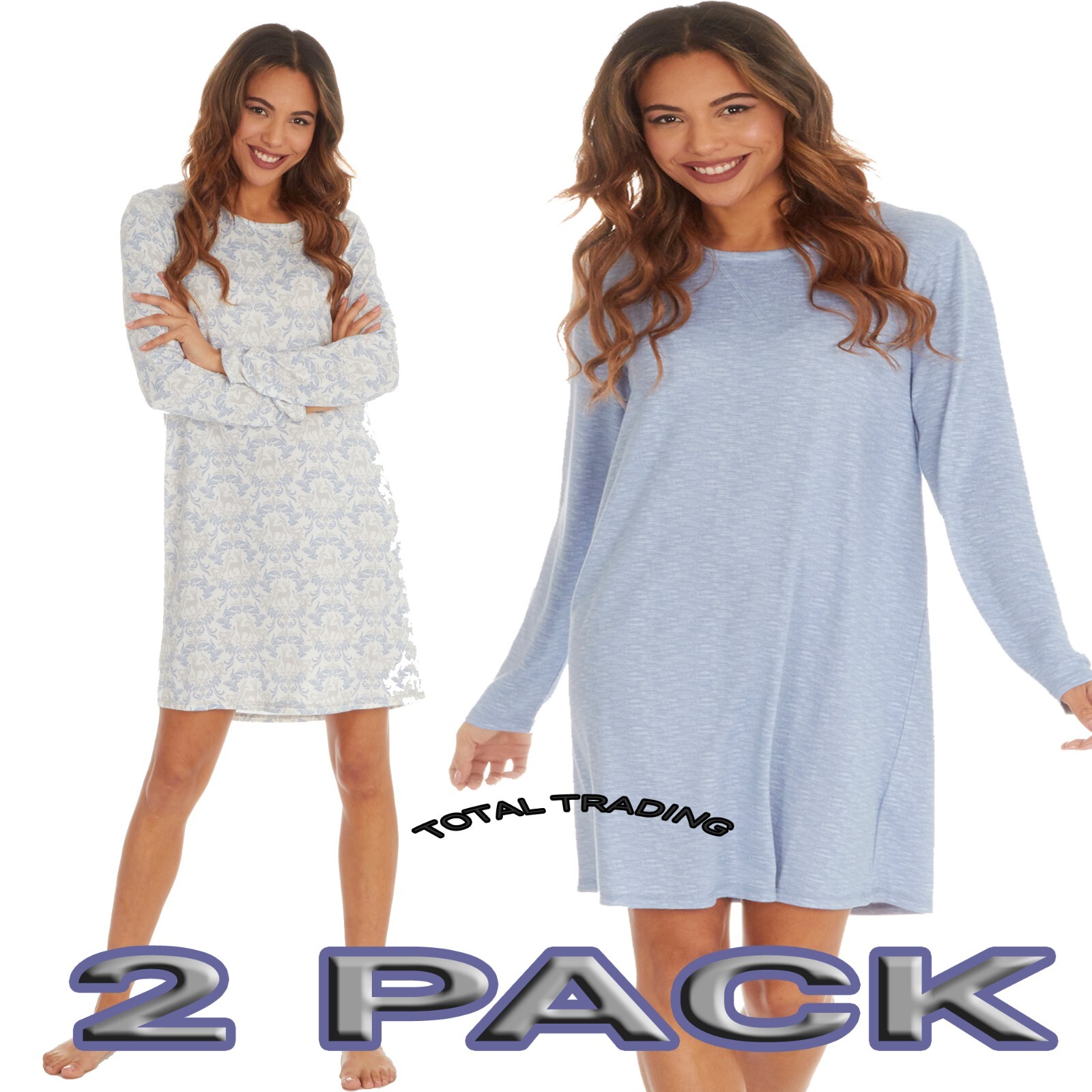 Ladies Long Sleeve Night Shirt Nightdress Nightie Nightshirt PJ pyjamas
