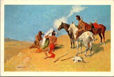 Native Americans with Horses Painting Texas Continental Postcard B202