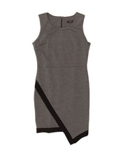 VINTAGE Womens Sleeveless Bodycon Dress UK 14 Large Grey Colourblock AG03