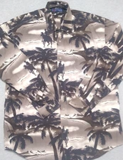 Roper Western Shirt Mens Large Long Sleeve Brown Cowboy Palm Trees Rodeo