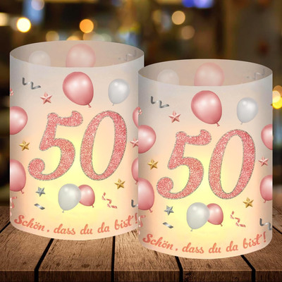 12 Windlicht Tischdeko 50 Geburtstag - Party Deko Rosegold
