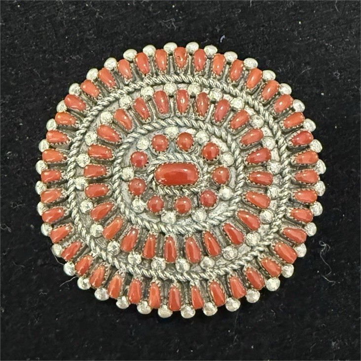 MD Besselente sterling silver coral pin/pendent. Native American. Handmade.