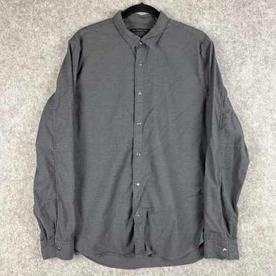 John Varvatos USA Shirt Mens XL Gray Pearl Snap Button Up Lightweight