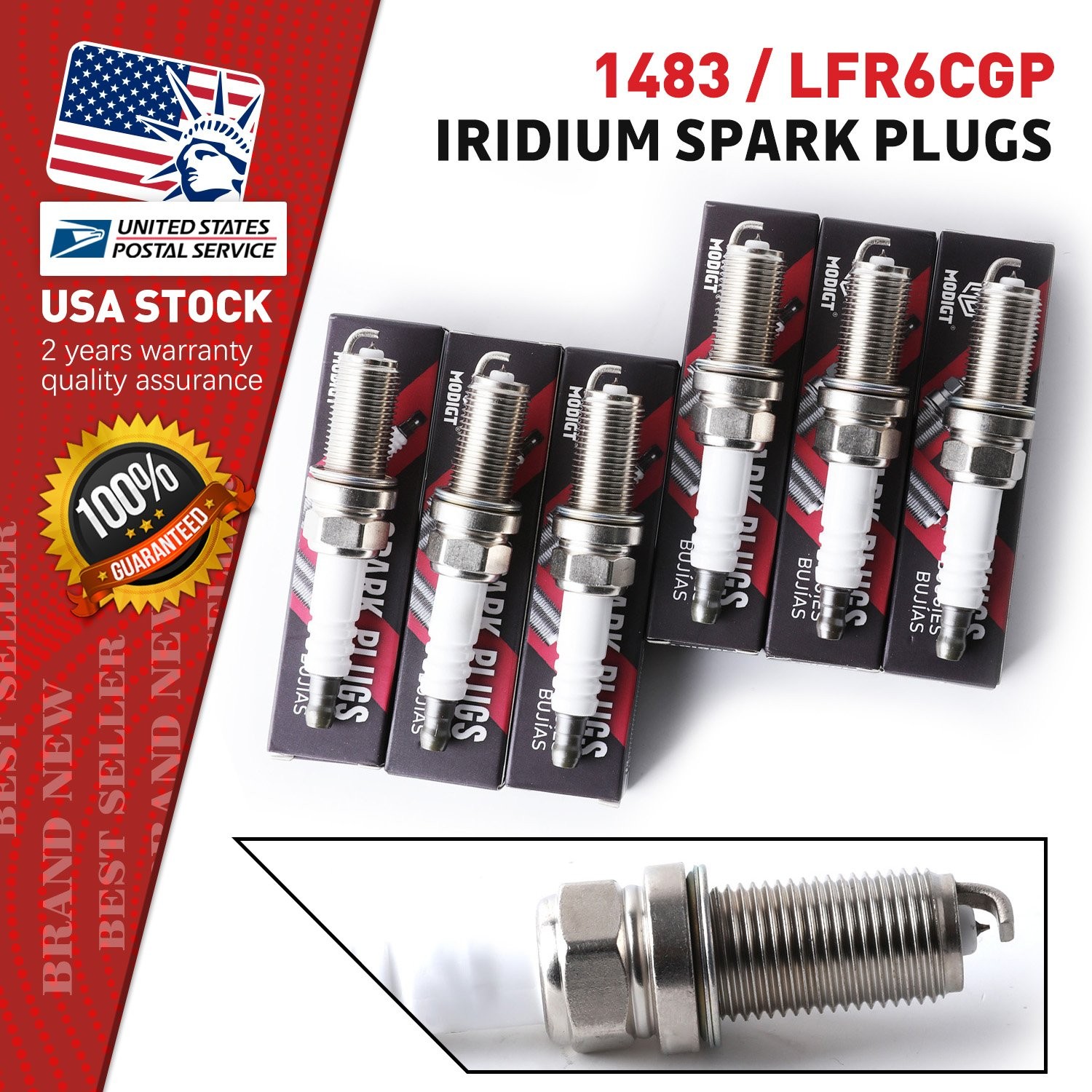 Set of 6 High-quality Upgrade Resistor Iridium Spark Plugs For NGK #LFR6CGP/1483