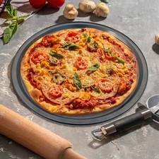 NEW NON STICK 32CM PIZZA PAN BAKING TRAY ROASTING KITCHEN TIN OVEN CARBON STEEL