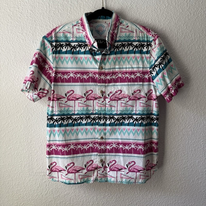 Chubbies Men’s Multicolor Flamingo Short Sleeve Shirt Size Small