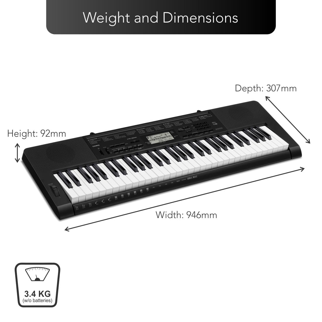 Casio CTK-3500 61-Key Touch Keyboard Piano | Pitch Bend | USB MIDI