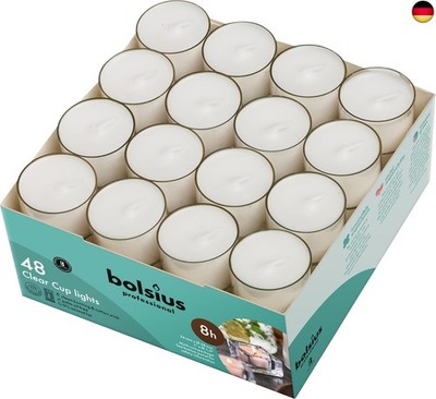 Genuine Tea Light Candles in Clear Holder Cups Bulk 48 Set. Long Burning 8hr, Un