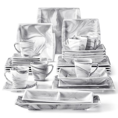 Dinnerware Set 32 Pieces Service for 6 Marble Porcelain BLANCE MALACASA Sets