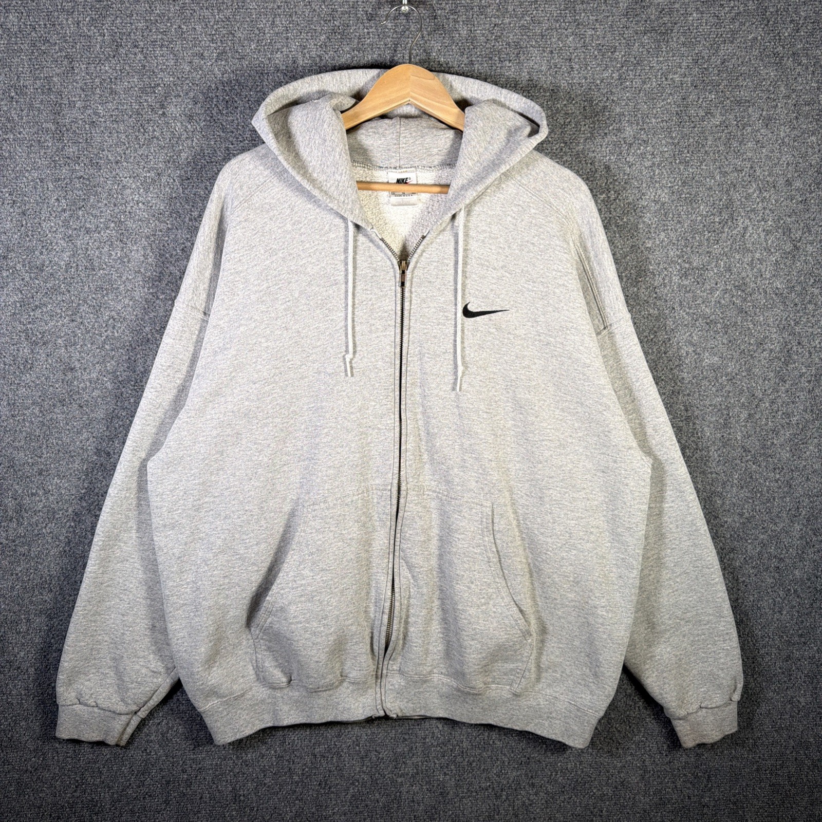 Vintage Nike Hoodie Mens XL Gray Center Swoosh Skate 90s Double Sided RARE Zip image 2