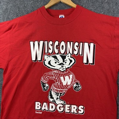 VTG RUSSELL Wisconsin Badgers Shirt Mens XL Red WU Football Bucky Badger USA 90s