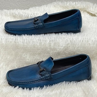 Vero Cuoio Italian Leather Loafers Mens 40 Blue Shoes Old Money Quiet Luxury