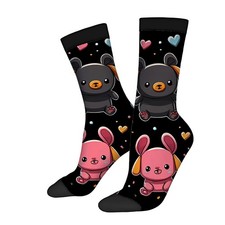 Unisex Trendy Socks 2 Pairs - Playful Cartoon Animals with Black Bear