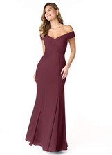 Azazie Burgundy Chiffon Maxi Dress 6 Ruched Surplice Bridesmaid Formal Prom NWT