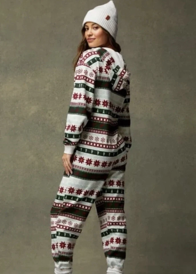 Fabletics цельный Рождественская пижама размер M с капюшоном фланель праздничные фотографии - Изображение 2 из 4