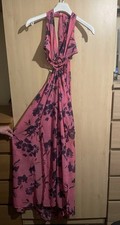 ASOS Pink Floral Halter Maxi Dress Backless Beach Holiday Summer UK 8