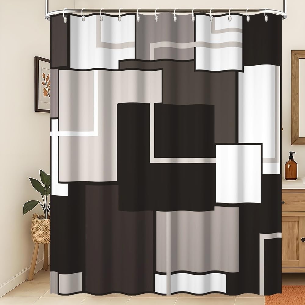 Rideau de douche géométrique moderne en tissu noir et blanc 180x200 cm