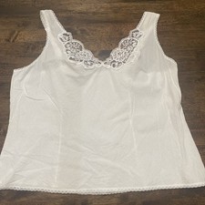 Vintage White Cotton Camisole Lace Trim Adjustable Straps Cottagecore Large