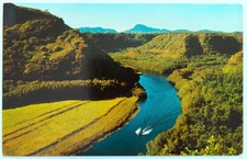 Wailua River Kauai Hawaii Postcard Vintage Chrome Landscape Travel Speed Boat