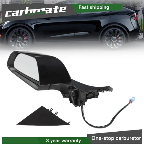 Black Left Driver Side Mirror For 17-23 Tesla 3 model 3 Power Fold Memory Recall