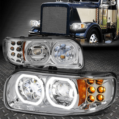 [LED HALO DRL+SIGNAL] FOR 08-22 PETERBILT 388 389 567 PROJECTOR HEADLIGHT CHROME